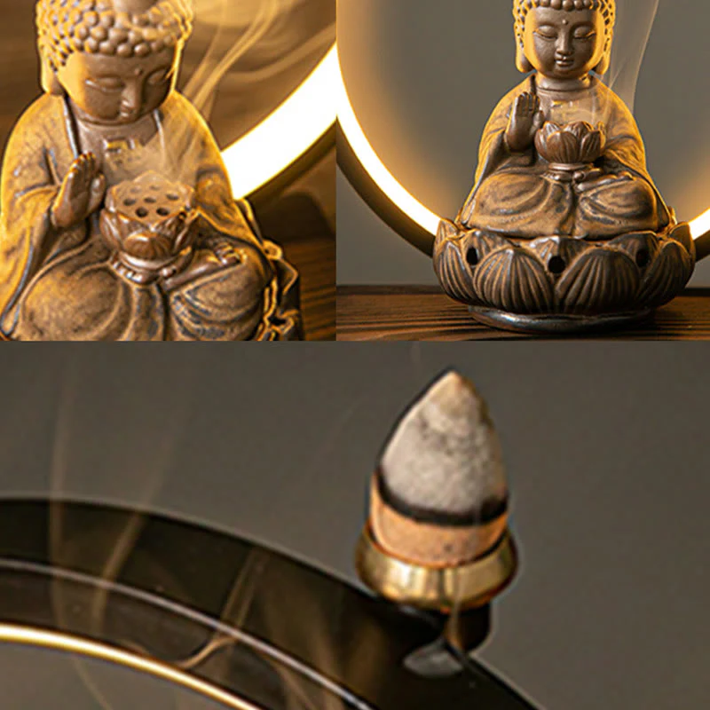 Buddha Stones Budda Lotos Cofający Dym Fontanna Ceramiczny Błogosławieństwo Kadzielnica Z Dekoracją Światła - Image 15