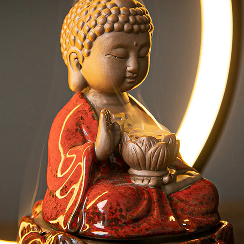 Buddha Stones Budda Lotos Cofający Dym Fontanna Ceramiczny Błogosławieństwo Kadzielnica Z Dekoracją Światła - Image 3