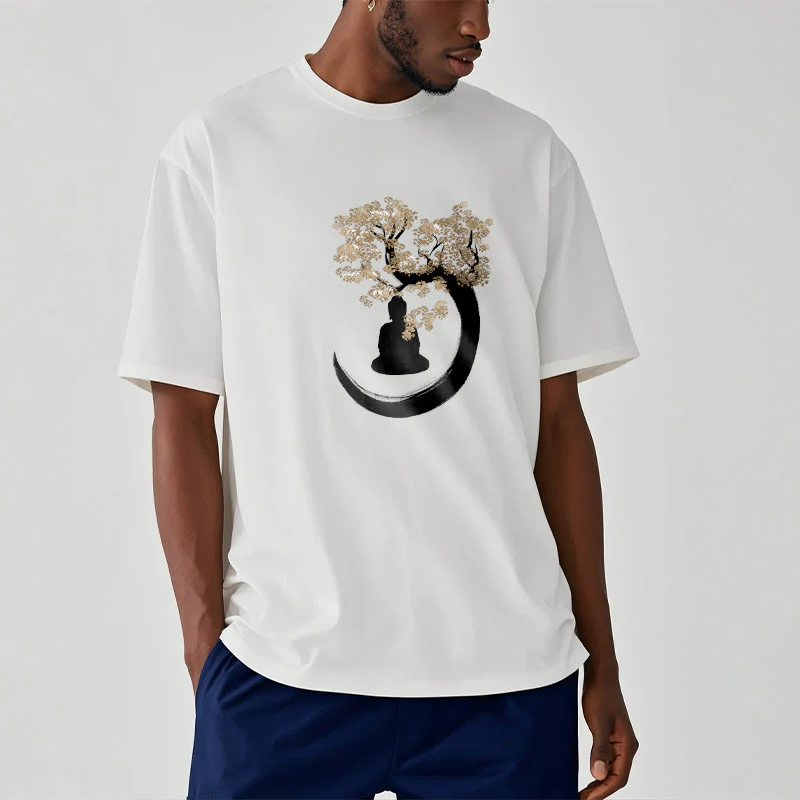 Buddha Stones Budda Siedzący Pod Drzewem Bawełniana Koszulka T-shirt - Image 13