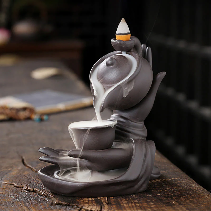 Buddha Stones Buddy Trzymająca Czajnik Filiżanka Ceramiczna Fontanna Dymna Z Cofaniem Uzdrawiająca Kadzielnica Dekoracja - Image 5