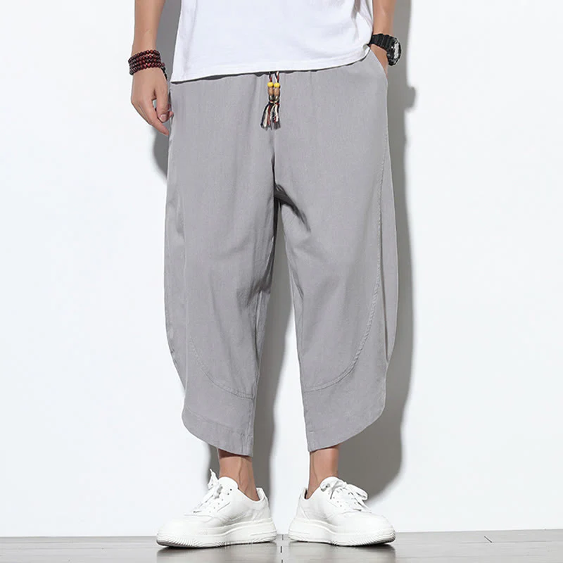 Spodnie haremowe męskie z kieszeniami i ściągaczem w stylu casual z Buddha Stones , 7-8 długości