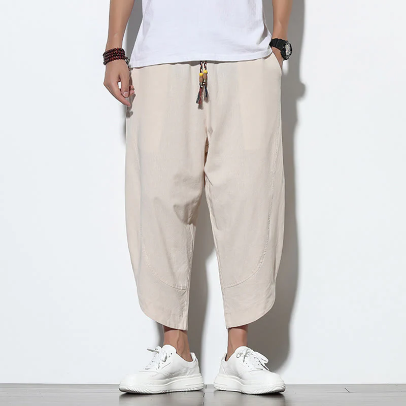 Spodnie haremowe męskie z kieszeniami i ściągaczem w stylu casual z Buddha Stones , 7-8 długości - Image 11