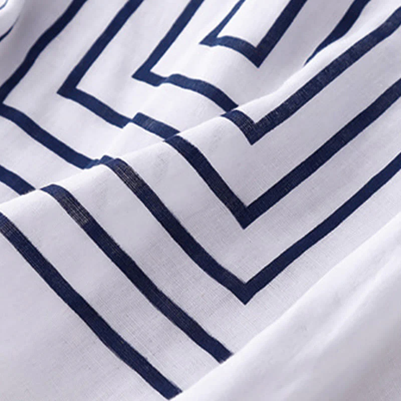 Buddha Stones Casual Line Printing Pattern Krótki rękaw Bawełna Len Damska Koszulka T-shirt - Image 16