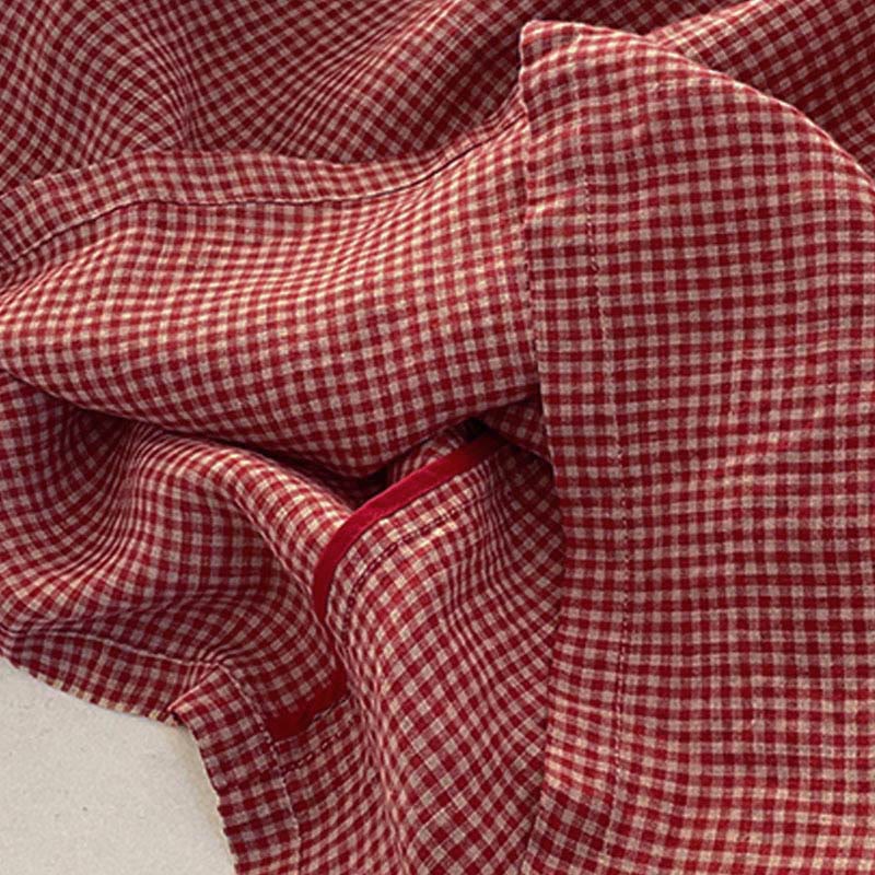 Buddha Stones Casual Plain Handmade Plaid Midi Dress Bawełniana sukienka bez rękawów z kieszeniami - Image 3