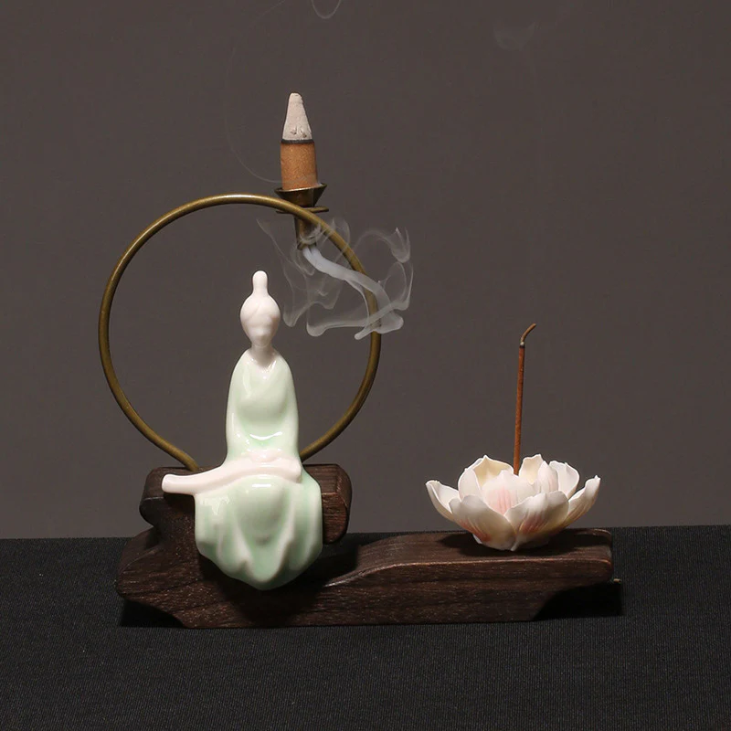 Buddha Stones Ceramiczny Lotos Uzdrawiająca Medytacja Kadzielnica Dekoracja - Image 12