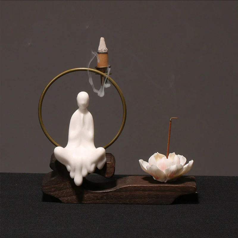 Buddha Stones Ceramiczny Lotos Uzdrawiająca Medytacja Kadzielnica Dekoracja - Image 2