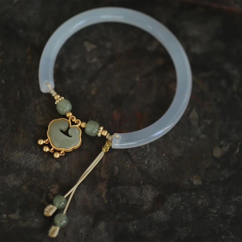 Buddha Stones Chalcedon Hetian Jade 925 Srebro Sterlingowe Pomyślna Chmura Ruyi Lock Harmony Mankiet Pół Bransoletka Bangle - Image 5