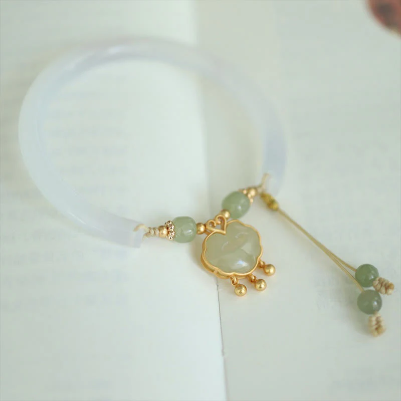 Buddha Stones Chalcedon Hetian Jade 925 Srebro Sterlingowe Pomyślna Chmura Ruyi Lock Harmony Mankiet Pół Bransoletka Bangle - Image 8