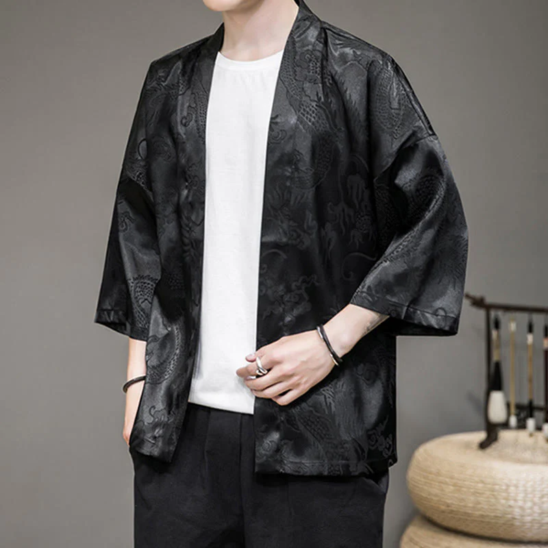 Buddha Stones Chiński Smok Kurtka Męska Kimono Otwarty Przód - Image 13