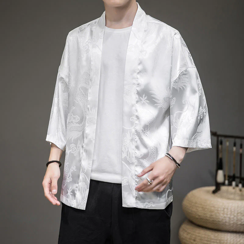 Buddha Stones Chiński Smok Kurtka Męska Kimono Otwarty Przód - Image 3