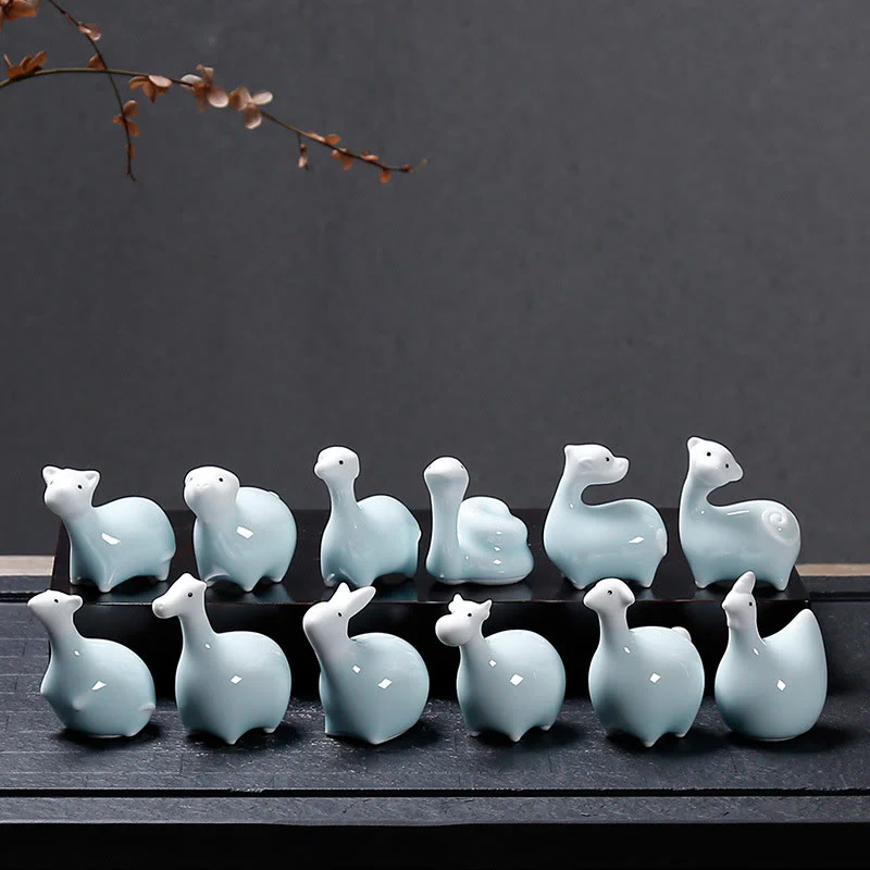 Buddha Stones Chiński Zodiak Ceramiczna Herbata Zwierzę Dom Dekoracja - Image 19