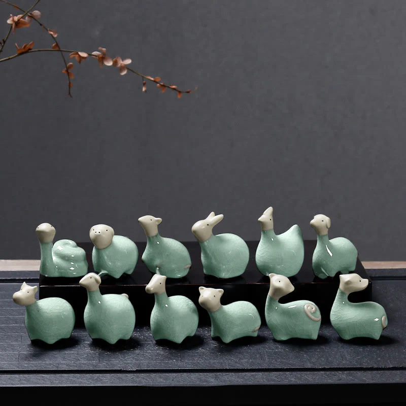Buddha Stones Chiński Zodiak Ceramiczna Herbata Zwierzę Dom Dekoracja - Image 2