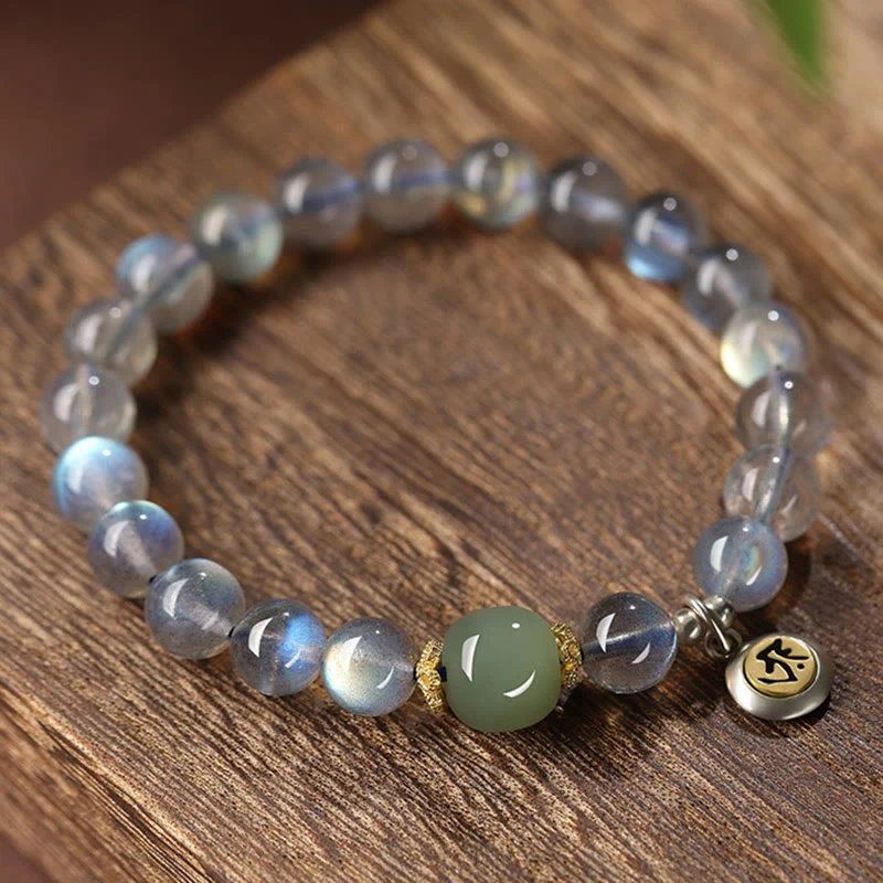 Buddha Stones Chiński Zodiak Natal Budda 925 Srebro Sterling Naturalny Kamień Księżycowy Hetian Jade Pozytywna Bransoletka - Image 2