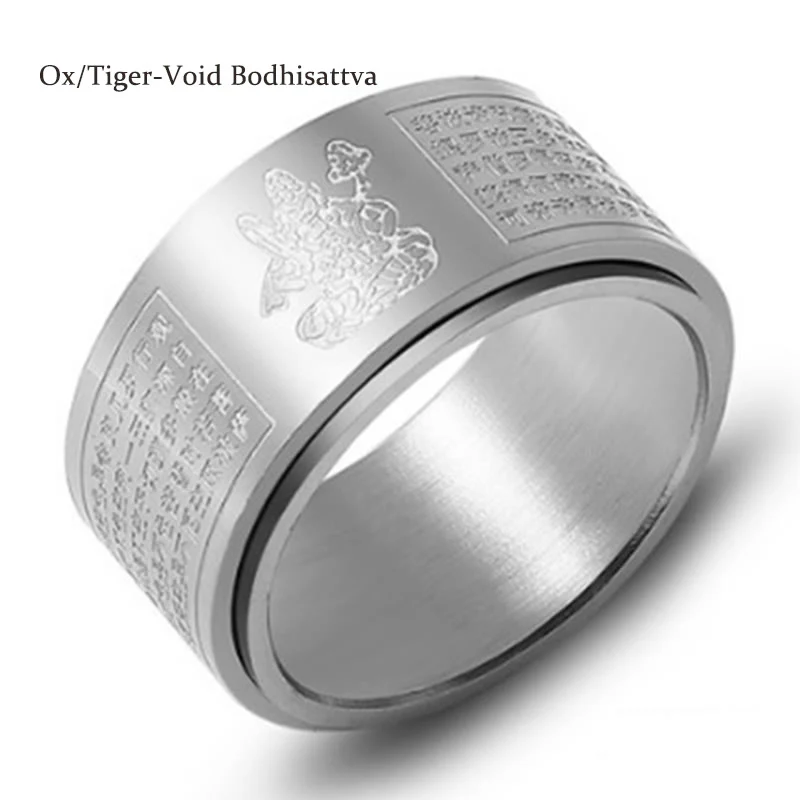 Buddha Stones Chiński Zodiak Natal Budda Sutra Serca Rzeźbiony Tytan Stal Spokojny Obrotowy Pierścień - Image 29