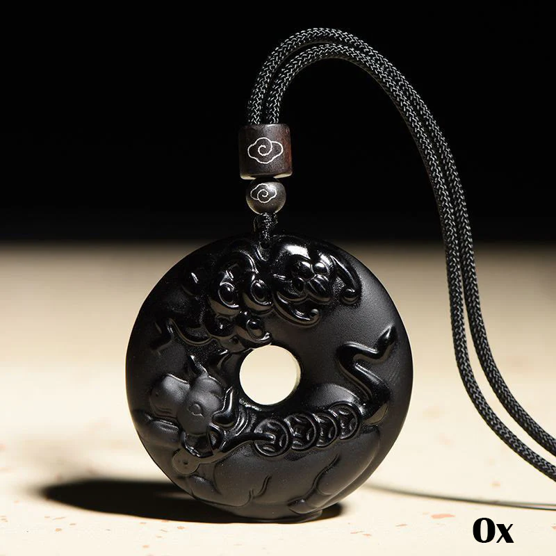 Buddha Stones Chiński Zodiak Naturalny Czarny Obsydian Spokój Klamra Siła Naszyjnik Wisiorek - Image 14
