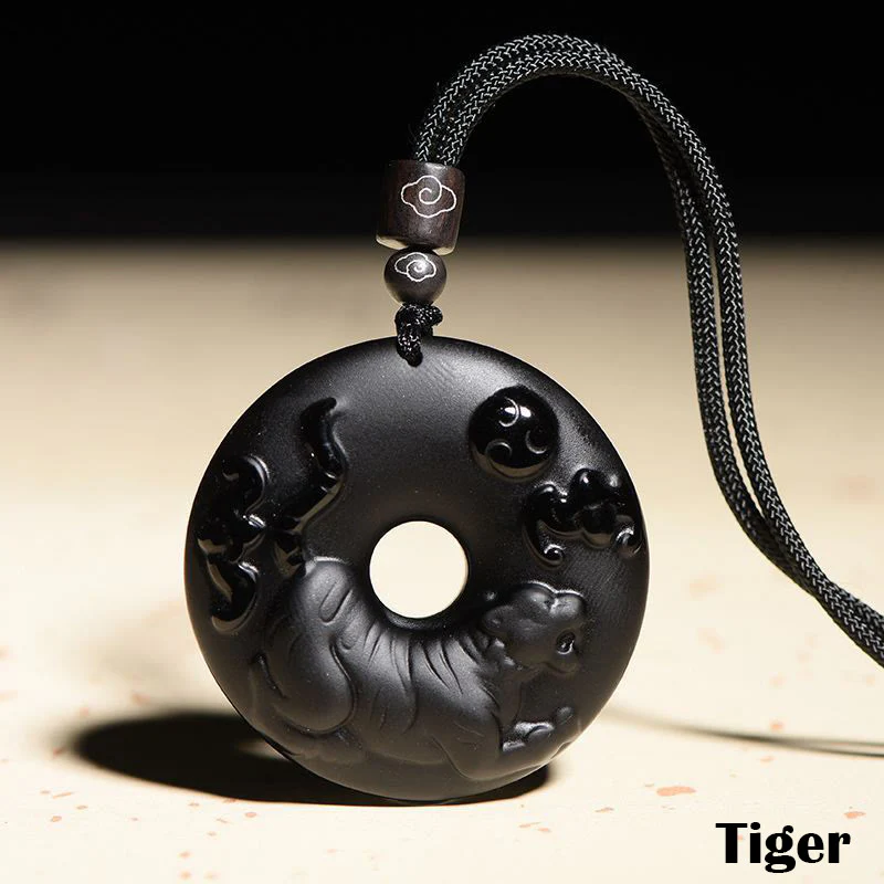 Buddha Stones Chiński Zodiak Naturalny Czarny Obsydian Spokój Klamra Siła Naszyjnik Wisiorek - Image 15