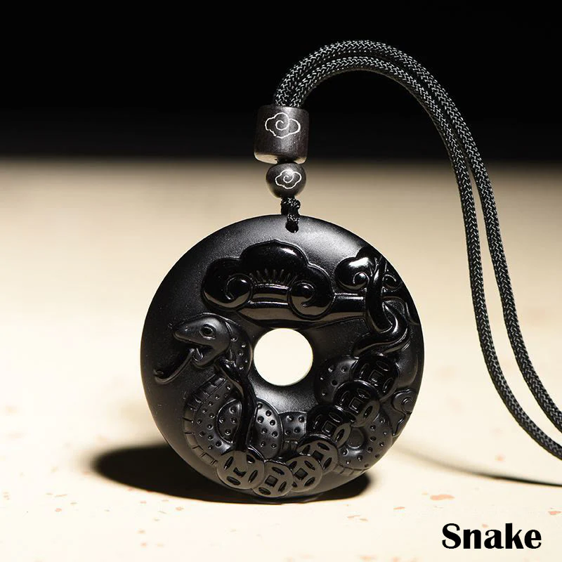 Buddha Stones Chiński Zodiak Naturalny Czarny Obsydian Spokój Klamra Siła Naszyjnik Wisiorek - Image 17