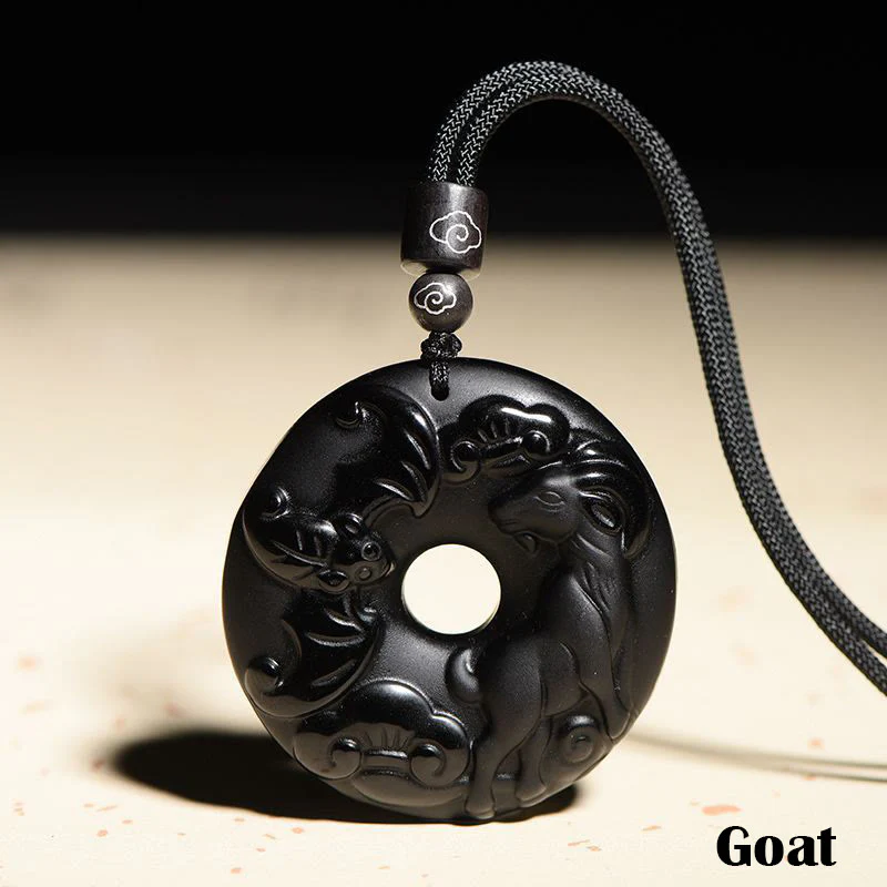 Buddha Stones Chiński Zodiak Naturalny Czarny Obsydian Spokój Klamra Siła Naszyjnik Wisiorek - Image 19