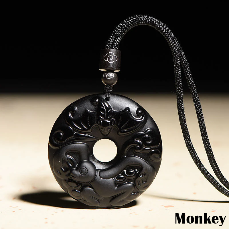 Buddha Stones Chiński Zodiak Naturalny Czarny Obsydian Spokój Klamra Siła Naszyjnik Wisiorek - Image 20