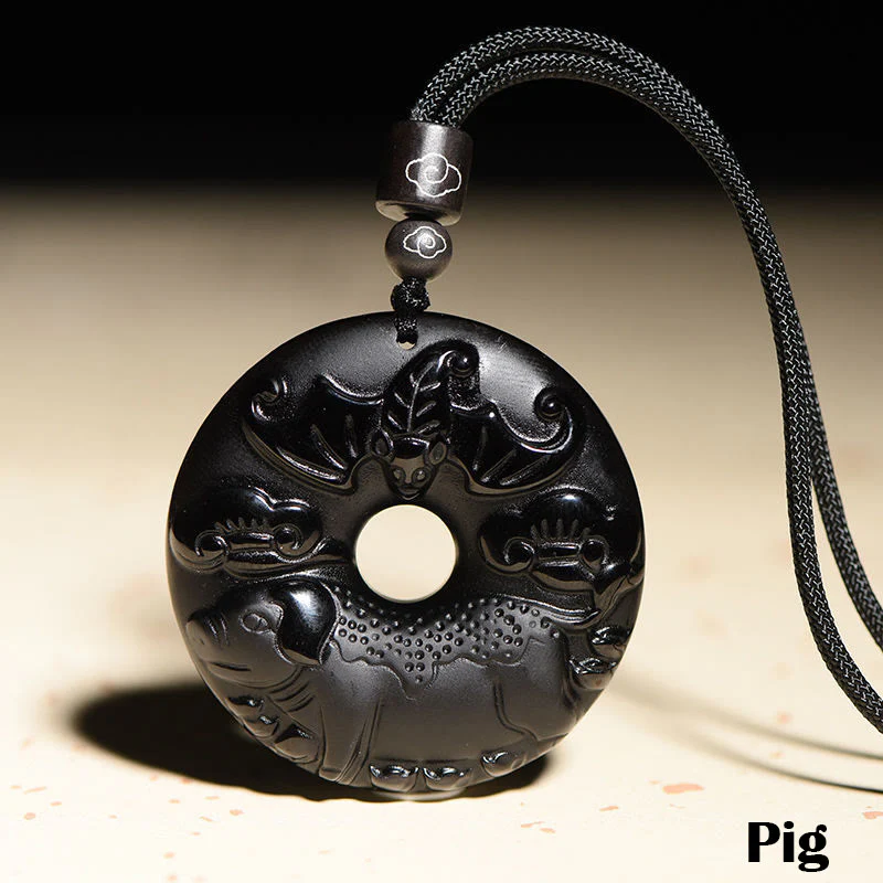 Buddha Stones Chiński Zodiak Naturalny Czarny Obsydian Spokój Klamra Siła Naszyjnik Wisiorek - Image 23
