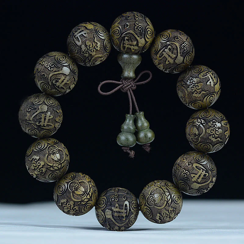Buddha Stones Chiński Zodiak Palisander Ebony Miedź Moneta PiXiu Rzeźbiona Bransoletka Ciepło - Image 12