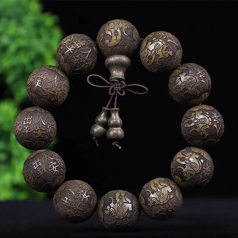 Buddha Stones Chiński Zodiak Palisander Ebony Miedź Moneta PiXiu Rzeźbiona Bransoletka Ciepło - Image 17