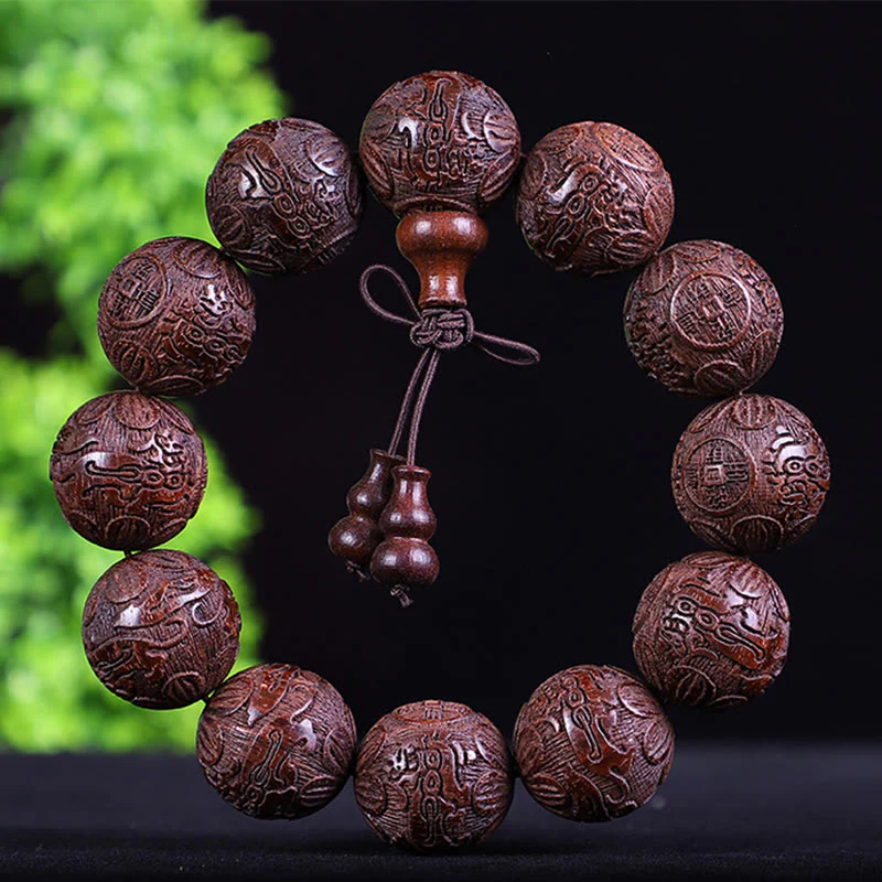 Buddha Stones Chiński Zodiak Palisander Ebony Miedź Moneta PiXiu Rzeźbiona Bransoletka Ciepło - Image 8