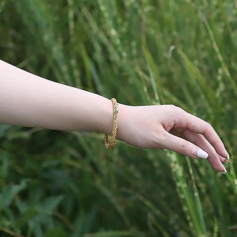Buddha Stones Cyjan Jade Miedź Pomyślne Chmury Spokojna Uzdrawiająca Bransoletka Bangle - Image 12