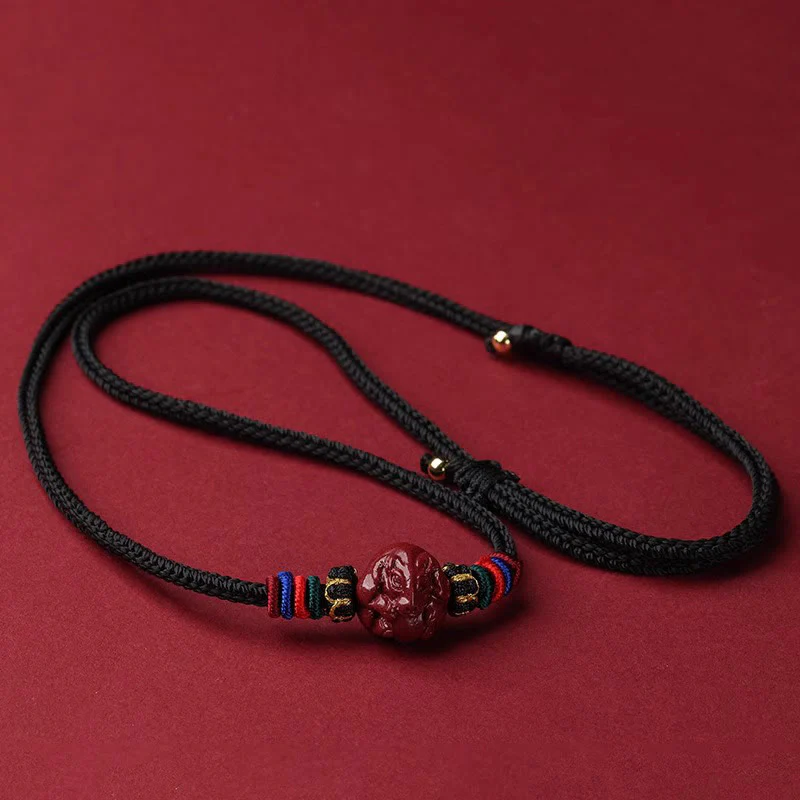 Buddha Stones Cynober Chiński Zodiak Czarny Sznur Błogosławieństwo Naszyjnik Wisiorki