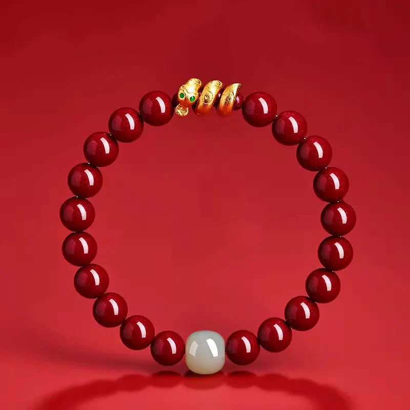 Buddha Stones Cynobrowe Koraliki Hetian Jade Bransoletka Błogosławieństwa Roku Węża - Image 2