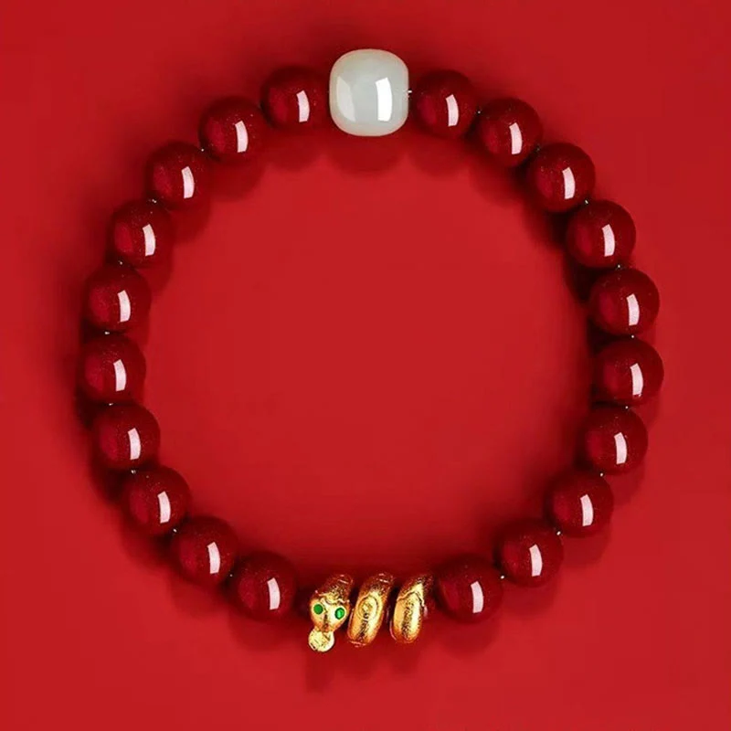 Buddha Stones Cynobrowe Koraliki Hetian Jade Bransoletka Błogosławieństwa Roku Węża - Image 3