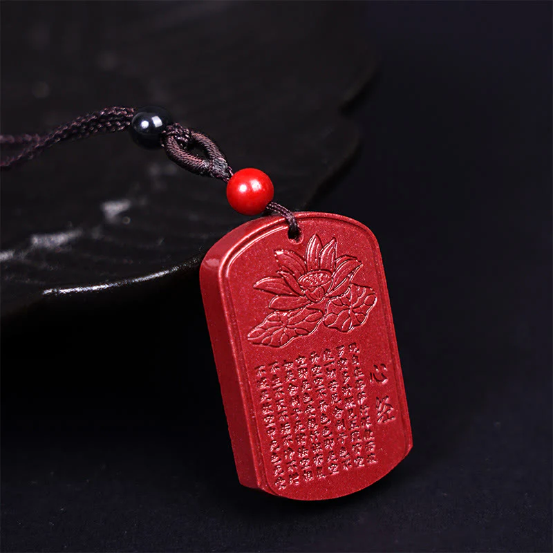 Buddha Stones Cynobrowy Lotos Serce Sutra Grawerowany Błogosławieństwo Naszyjnik Wisiorek