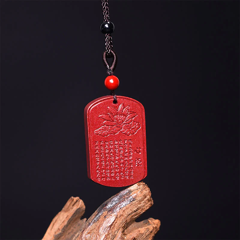 Buddha Stones Cynobrowy Lotos Serce Sutra Grawerowany Błogosławieństwo Naszyjnik Wisiorek - Image 2