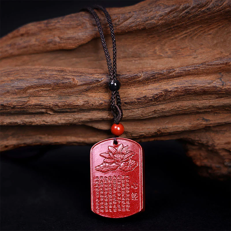 Buddha Stones Cynobrowy Lotos Serce Sutra Grawerowany Błogosławieństwo Naszyjnik Wisiorek - Image 3
