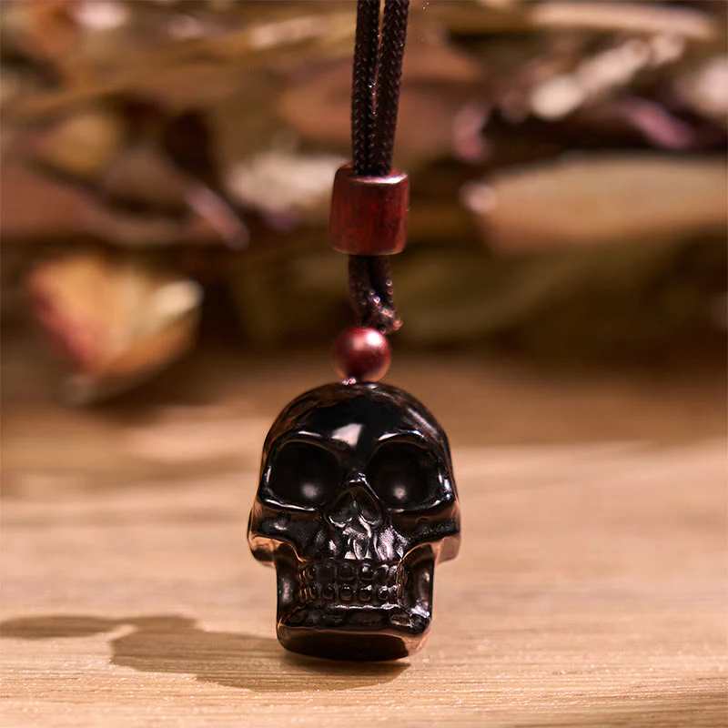 Buddha Stones Czarny Obsydian Sznurek Szmashana Szkielet Spełnienie Naszyjnik Wisiorek