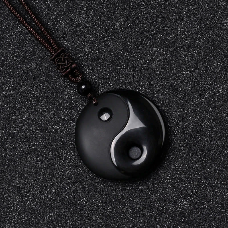 Buddha Stones Czarny Obsydian Taoizm Pięć Świętych Gór Dziewięcioznakowa Mantra Rzeźbiony Oczyszczający Naszyjnik Wisiorek Yin Yang - Image 4