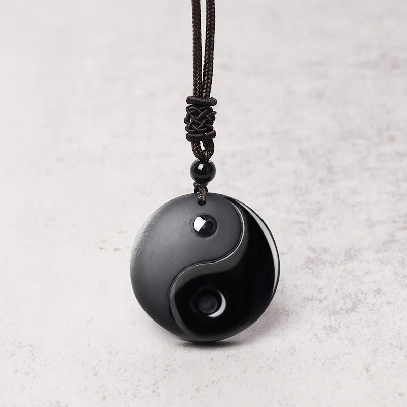 Buddha Stones Czarny Obsydian Taoizm Pięć Świętych Gór Dziewięcioznakowa Mantra Rzeźbiony Oczyszczający Naszyjnik Wisiorek Yin Yang - Image 7