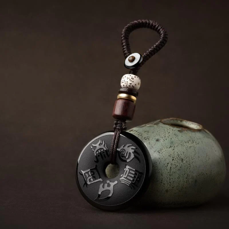Buddha Stones Czarny Obsydian Taoizm Pięć Świętych Gór Rzeźbione Siła Pokój Klamra Naszyjnik Wisiorek Brelok Telefon Wiszący Dekoracja - Image 5