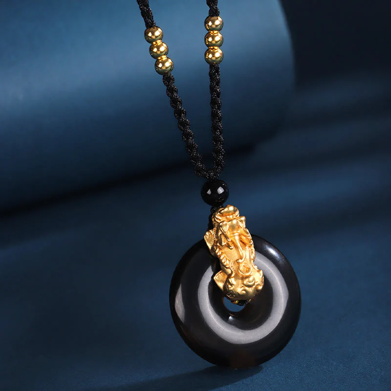 Buddha Stones Czarny Onyks Biały Agat Klamra Pokoju 999 Srebro Złota Naszyjnik PiXiu Fortune Wisiorek - Image 3