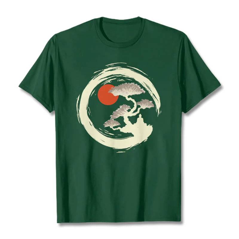 Buddha Stones Czerwone Słońce Sosna Zen Krąg Medytacja Budda Koszulka T-shirt - Image 11
