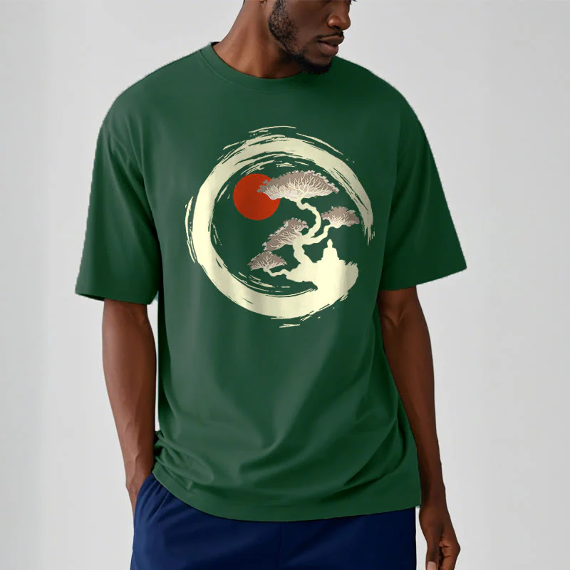 Buddha Stones Czerwone Słońce Sosna Zen Krąg Medytacja Budda Koszulka T-shirt - Image 12