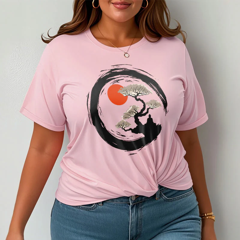 Buddha Stones Czerwone Słońce Sosna Zen Krąg Medytacja Budda Koszulka T-shirt - Image 14