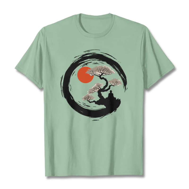 Buddha Stones Czerwone Słońce Sosna Zen Krąg Medytacja Budda Koszulka T-shirt - Image 15