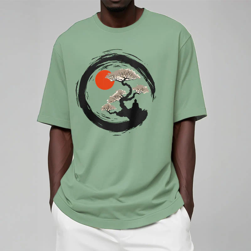 Buddha Stones Czerwone Słońce Sosna Zen Krąg Medytacja Budda Koszulka T-shirt - Image 16