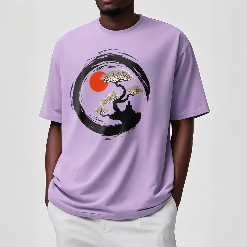 Buddha Stones Czerwone Słońce Sosna Zen Krąg Medytacja Budda Koszulka T-shirt - Image 18