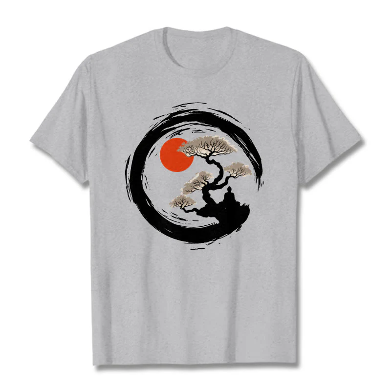 Buddha Stones Czerwone Słońce Sosna Zen Krąg Medytacja Budda Koszulka T-shirt - Image 20