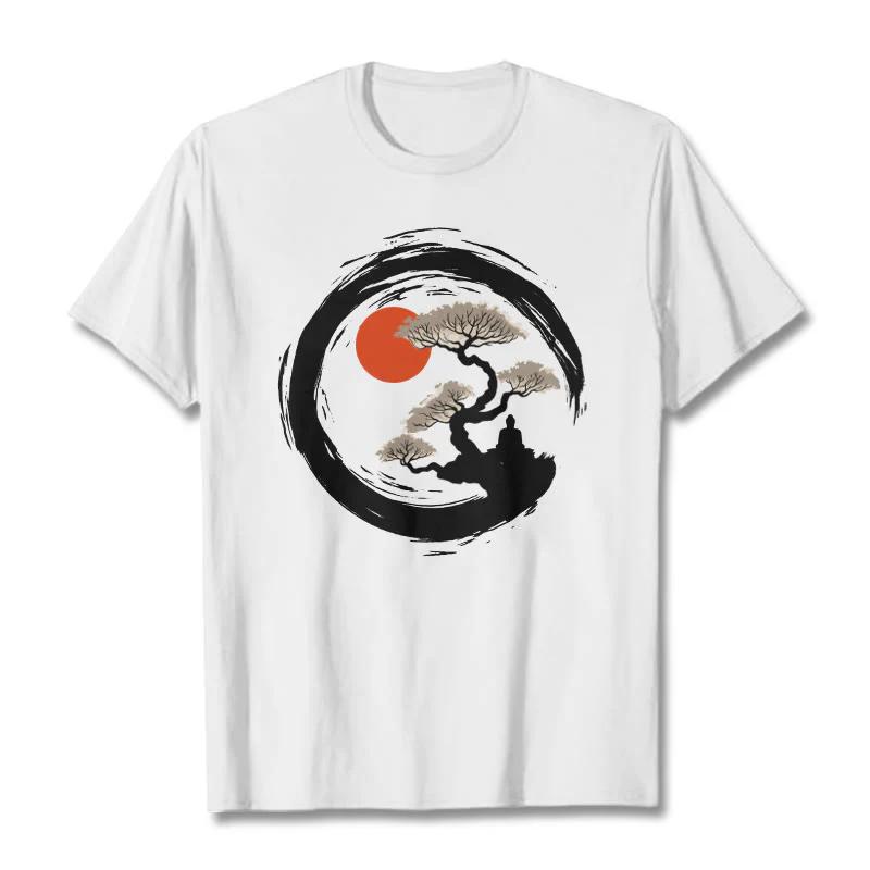 Buddha Stones Czerwone Słońce Sosna Zen Krąg Medytacja Budda Koszulka T-shirt - Image 6