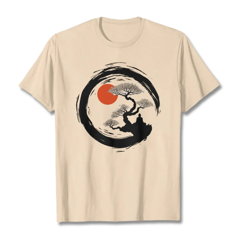 Buddha Stones Czerwone Słońce Sosna Zen Krąg Medytacja Budda Koszulka T-shirt - Image 9