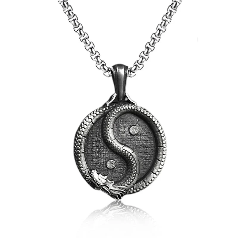 Buddha Stones Czysta Cyna Yin Yang Smok Szczęście Siła Naszyjnik Wisiorek - Image 3