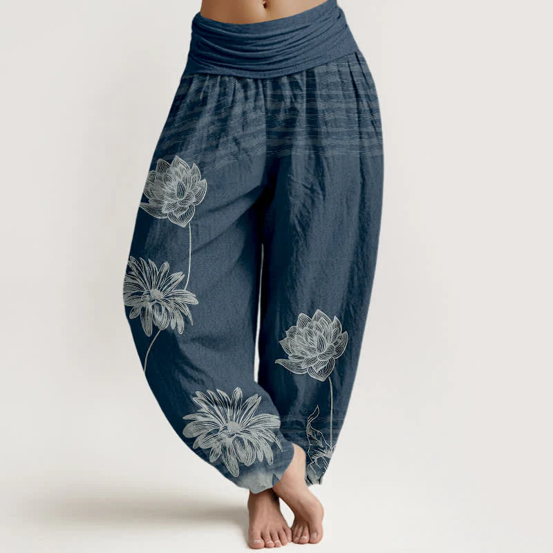 Buddha Stones Damskie spodnie haremowe z bawełny w stylu Lotus High Waist Design